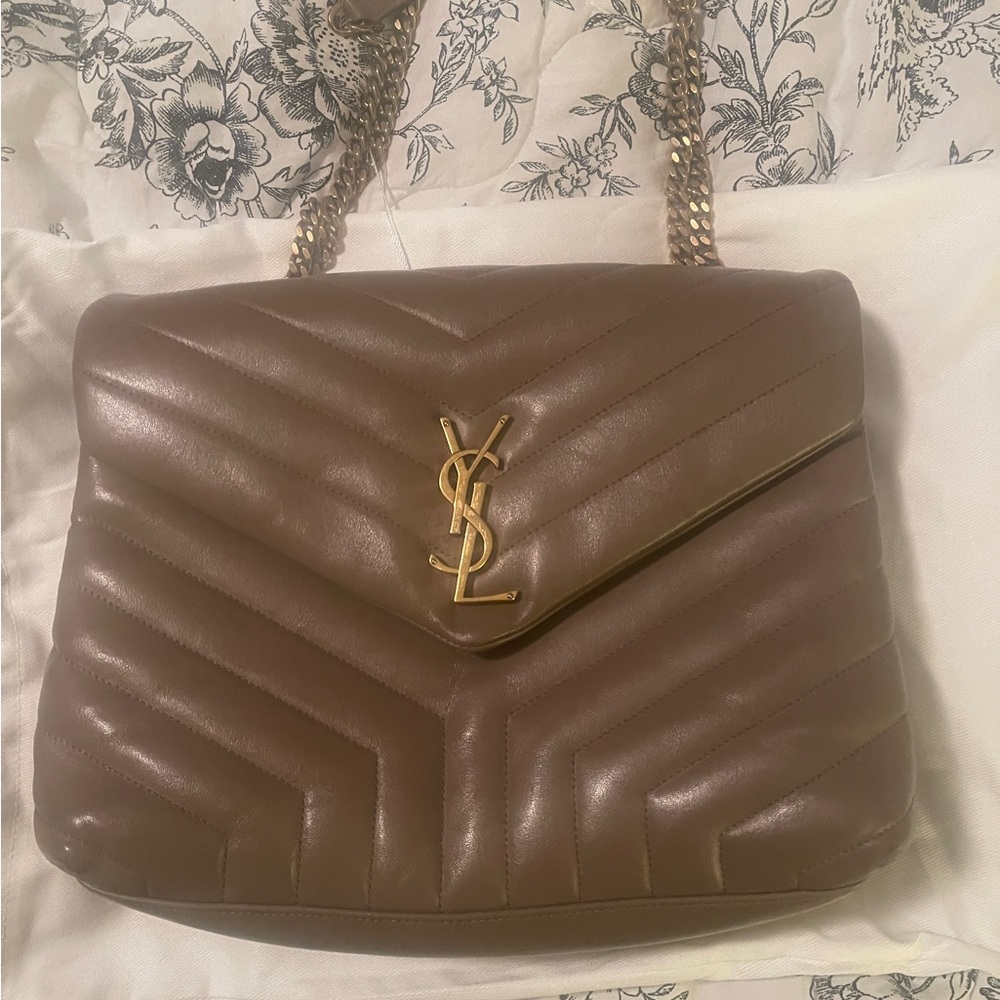 Yves Saint Laurent Taupe Quilted Loulou Shoulder Bag